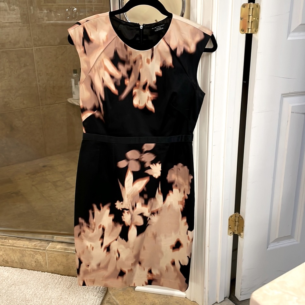 Tan and Black floral work/cocktail dress
